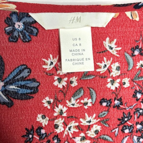 H&M Floral Long Sleeve Button Front Peplum Blouse, Size 8 - Picture 4 of 9
